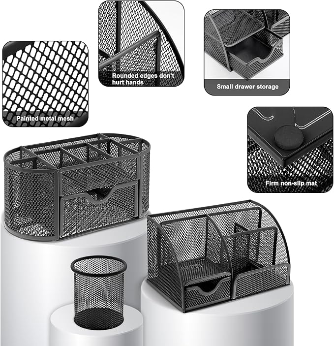 17 in 1 Black Desk Organizers and Accessories Set, 3 Office Desk Supplies - Image 3