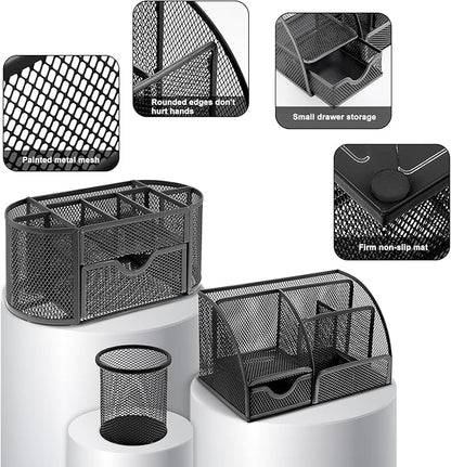 17 in 1 Black Desk Organizers and Accessories Set, 3 Office Desk Supplies - Image 3