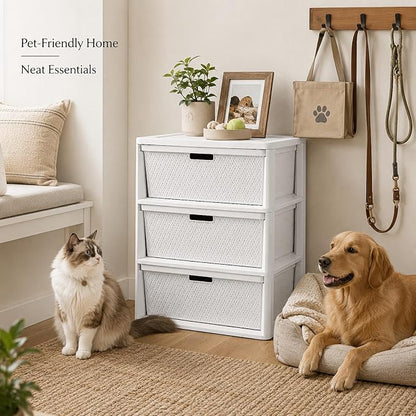 Wide 3-Drawer Decorative Organizer Chest, Ergonomic Pull Handles, Opaque Bins - Image 2