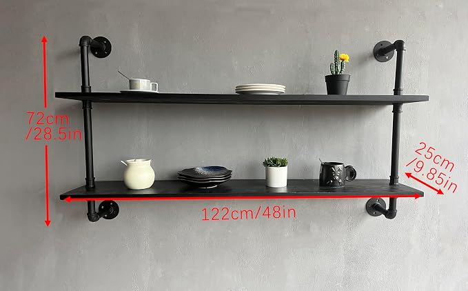 HDDFER Floating Bookshelf Shelves Industrial Pipe Shelving Pipe Shelves Rustic - Image 2