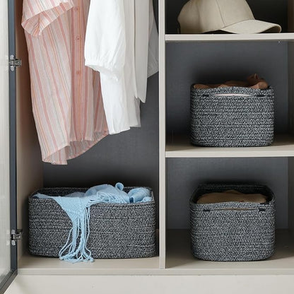 3-Pack Storage Baskets for Organizing | Woven Shelf Toy Basket | Rope Baskets - Image 2