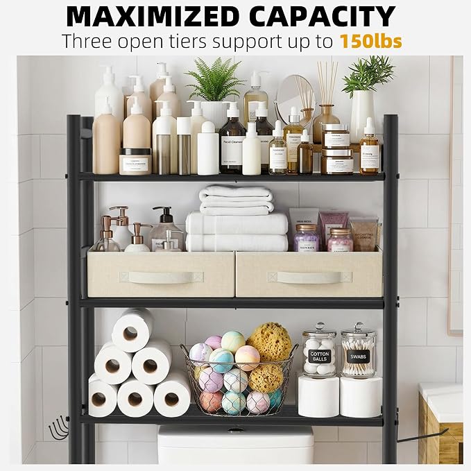 GloTika 3-Tier Over Toilet Storage, 2 Baskets | Anti-Tilt Safety System - Image 5