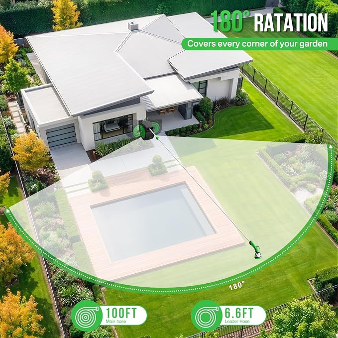 Retractable Garden Hose Reel, 1/2 in x 100 ft Automatic Slow Rewind System & - Image 6