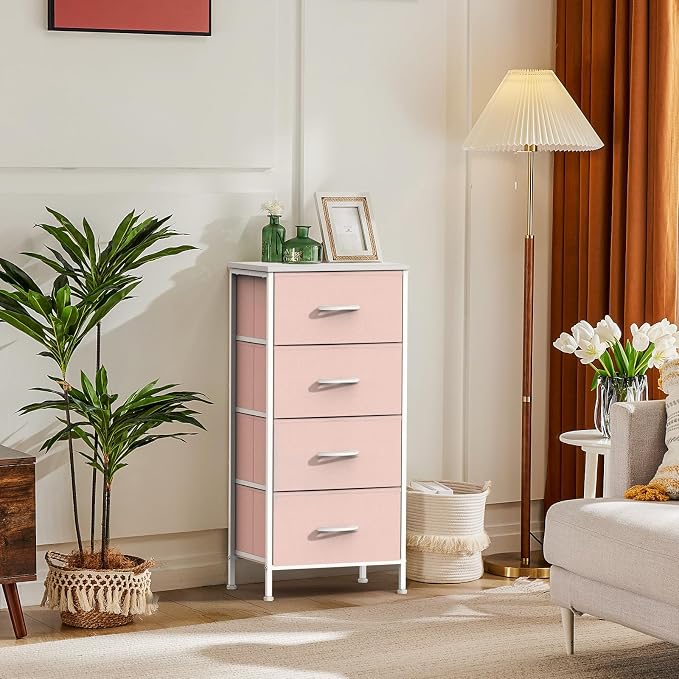 DUMOS Nightstand with 4 Drawers Bedside Table with Removable Fabric Bins Sturdy - Image 2