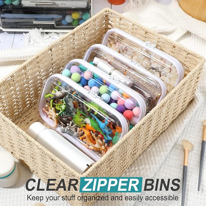 Hoolerry 4 Pcs Hard Clear Zipper Case Makeup Bags Plastic Pencil Pouch - Image 6