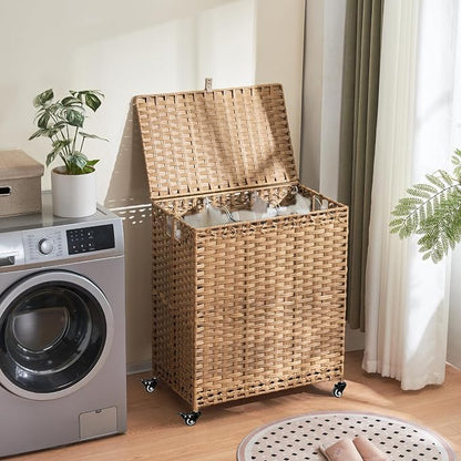 Laundry Hamper with Wheels&Lid, 50.2 Gallons Rolling Laundry Basket with Wheels - Image 3