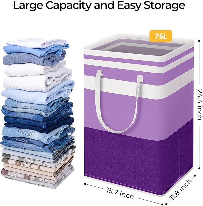 HomeHacks 2 Pack Large Laundry Baskets, Waterproof, Freestanding Laundry Hampers - Image 4