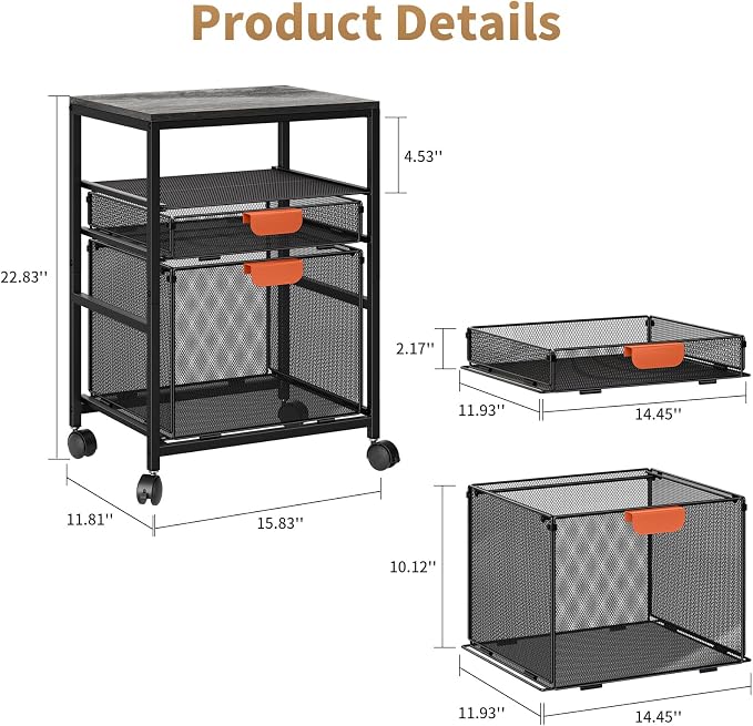 Marbrasse Rolling File Cart - Image 3