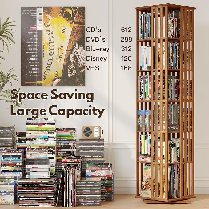 XIMN 360° Rotating Bamboo CD/DVD Shelf - Image 4