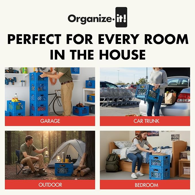 ORGANIZE-IT! 4 Pack Storage Milk Crate, Heavy Duty Versatile Box Organizers - Image 4