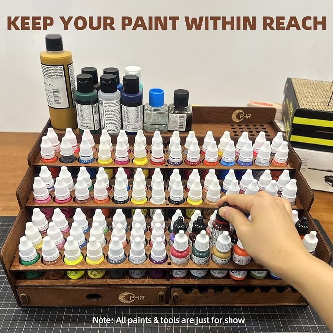Wooden Paint Organizer 98 Holes Rack - Image 2