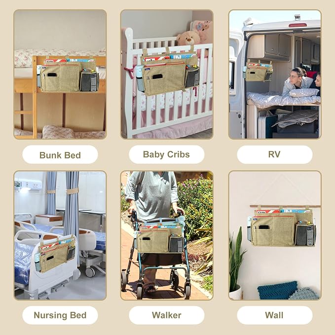 Surblue Bedside Caddy Hanging Bed Organizer Storage Bag Pocket - Image 6
