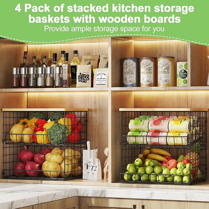 4 Pack Stackable Wire Baskets for Pantry Organizers and Storage, Pantry Baskets - Image 5