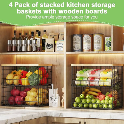 4 Pack Stackable Wire Baskets for Pantry Organizers and Storage, Pantry Baskets - Image 5