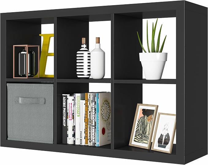 furtble Bookshelf with Storage Bins, 6 Cube Storage Organizer, Modern Wood - Image 6