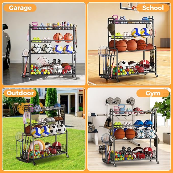 VOPEAK Oversized Sports Equipment Organizer, 4 Layers Rolling Ball Storage Rack - Image 7