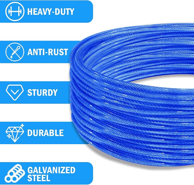 40ft Clothes Line Outdoors 3/16" Wire Ropes Blue PVC Coating Laundry Drying - Image 2