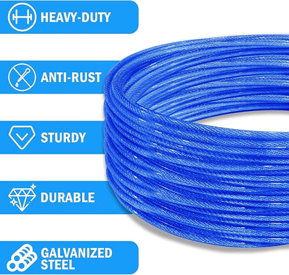 40ft Clothes Line Outdoors 3/16" Wire Ropes Blue PVC Coating Laundry Drying - Image 2