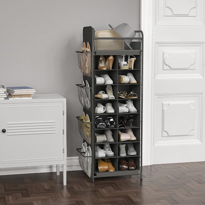 Simple Houseware 16 Cube Shoe Stand Tower Rack 8 Tier, Dark Gray | Top Shelf - Image 2