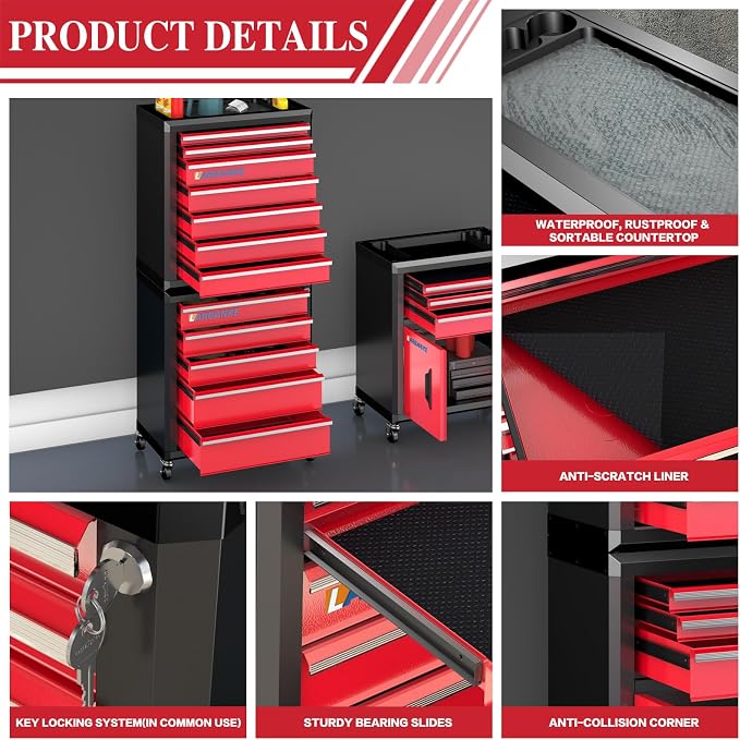 LARBANKE 12-Drawer Tool Chest Features 360° Swivel Castors and Locking - Image 4
