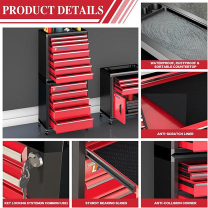 LARBANKE 12-Drawer Tool Chest Features 360° Swivel Castors and Locking - Image 4
