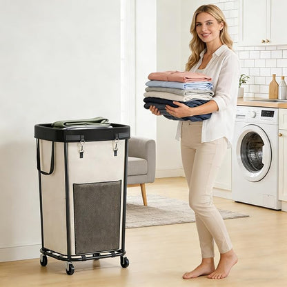 Laundry Basket with Wheels Rolling Laundry Basket, Removable Laundry Bag Design - Image 7