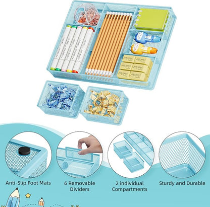Marbrasse 3 Packs Desk Drawer Organizers, Metal Mesh Dividers - Image 4