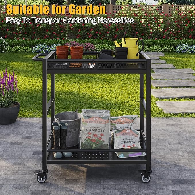 300LBS Heavy Duty Service Utility Cart on Wheels, Metal Rolling Utility Cart - Image 8