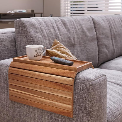Sofa Arm Tray, Acacia Wood Folding Couch Arm Tray, Sofa Armrest Trays - Image 2