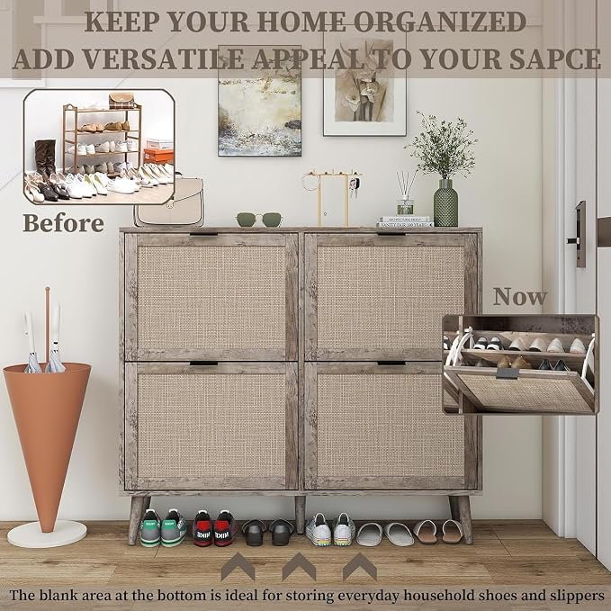 41" Wide Rattan Shoe Storage Cabinet - Image 3
