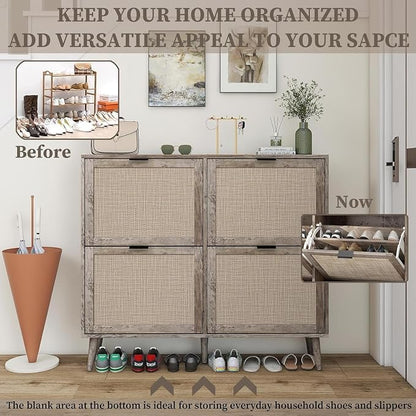 41" Wide Rattan Shoe Storage Cabinet - Image 3