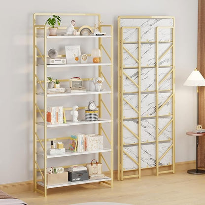 JSB 6 Tier No Assembly Folding Bookshelf, 30.3" Wide Foldable Storage Bookcase - Image 4