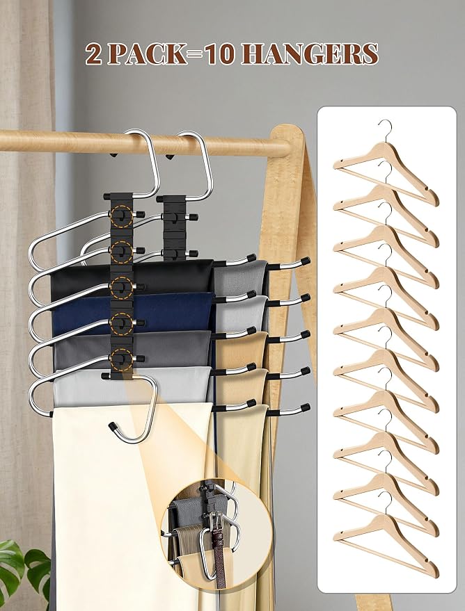 Pants Hangers 2 Pack Space Saving Metal Closet Organizer, Anti-Slip Design - Image 6