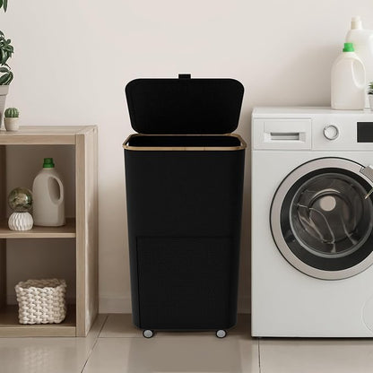 Laundry Basket with Wheels and Handle - 100L Bamboo-Fabric Laundry Hamper with - Image 7