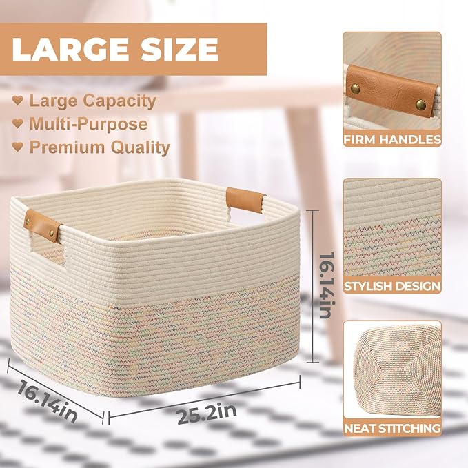 danpinera 108L Large Basket for Living Room, Boho Decorative Basket Organizing - Image 2