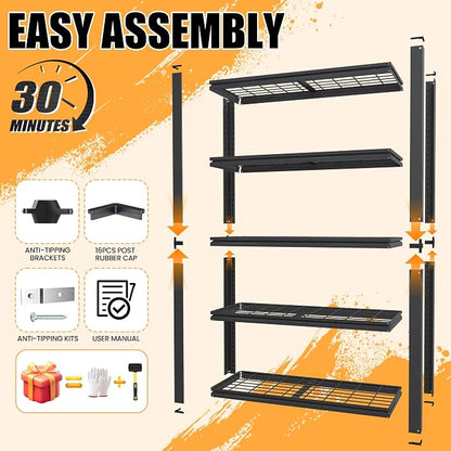 Heavy Duty Garage Shelving, Metal Storage Shelves, 5 Tier Adjustable Storage - Image 7