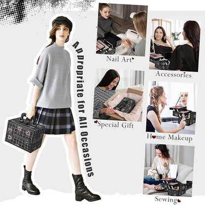 Joligrace Makeup Train Case Portable Makeup Case Organizer 2 Trays Cosmetic Box - Image 4