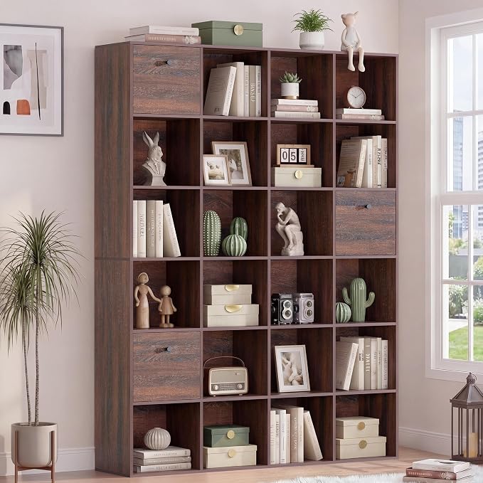 24 Cube Storage Rack, Walnut Wood Bookshelf by Odeekea