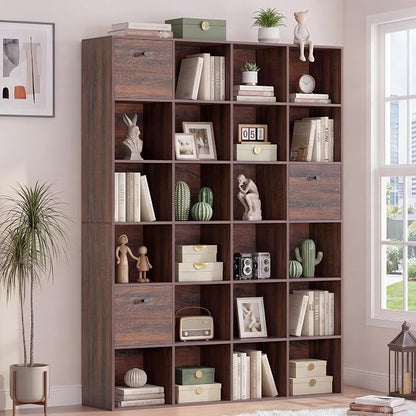 24 Cube Storage Rack, Walnut Wood Bookshelf by Odeekea