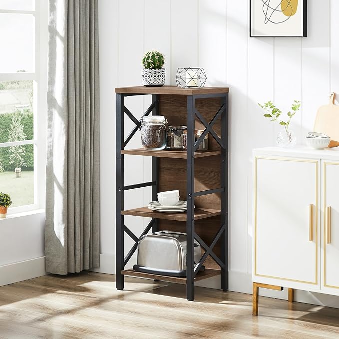 Small Bookshelf, 4 Tier Industrial Bookcase - Image 4