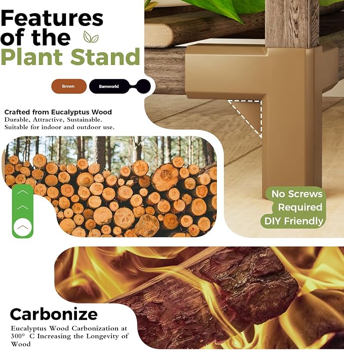Bamworld Plant Stand Indoor Hanging Plant Shelf Outdoor Large Plant Rack - Image 6