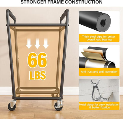 180L Laundry Basket with Wheels & Handles, Laundry Cart with Removable Bag & - Image 4
