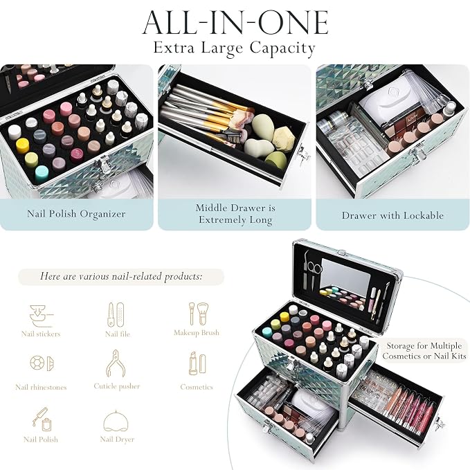 FRENESSA Extra Large Makeup Organizer Case Cosmetic Box Storage - Image 3