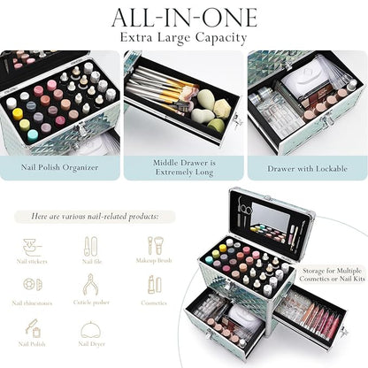 FRENESSA Extra Large Makeup Organizer Case Cosmetic Box Storage - Image 3