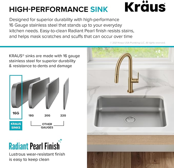 KRAUS Dex 25-inch Undermount 16 Gauge Stainless Steel Single Bowl ADA Kitchen - Image 6