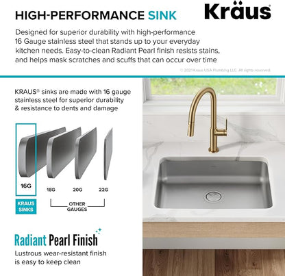 KRAUS Dex 25-inch Undermount 16 Gauge Stainless Steel Single Bowl ADA Kitchen - Image 6