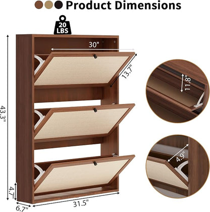 Rattan Shoe Cabinet with 3 Flip Drawers, Simple Setup Hidden Shoe Rack - Image 2