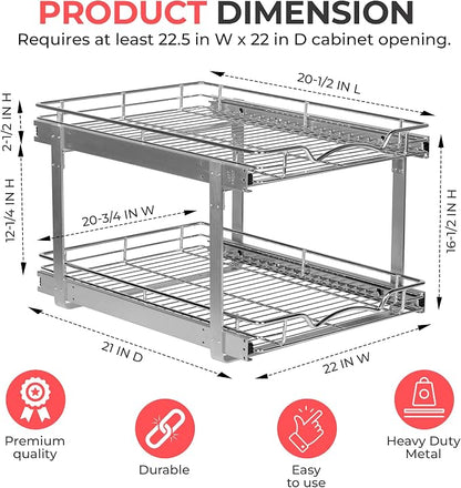 HOLDN’ STORAGE Two Tier Pull Out Cabinet Organizer, Individual Sliding Drawers - Image 2
