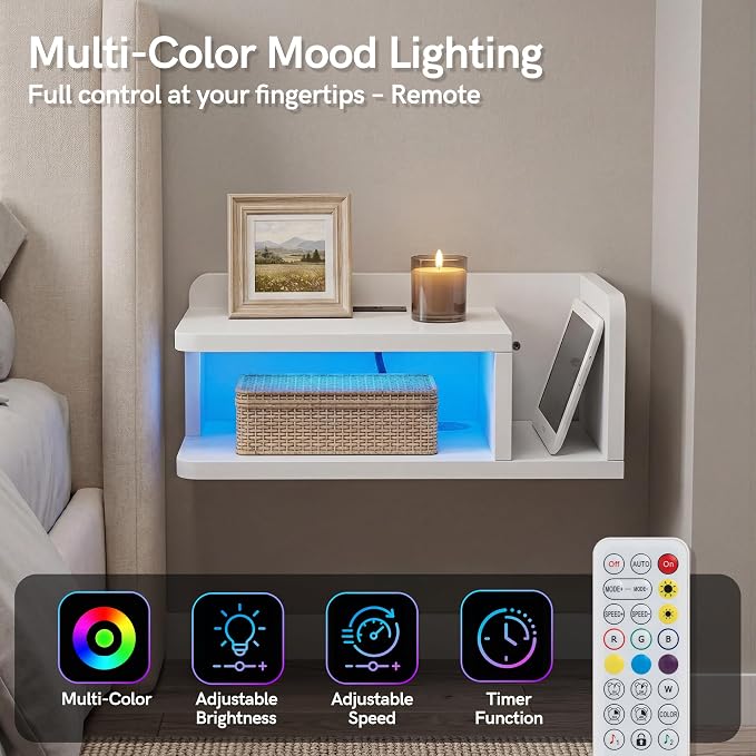 Afuly Floating Nightstand Set of 2 White Night Stand - Image 5