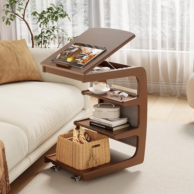 AQIMUELE Rolling Side Table, C Shaped End Table, C Table by AQIMUELE